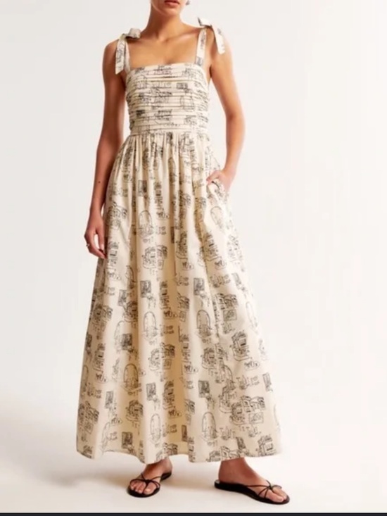Abercrombie & Fitch Dresses & Skirts - Abercrombie & Fitch Emerson printed tie shoulder pleated maxi dress travel
